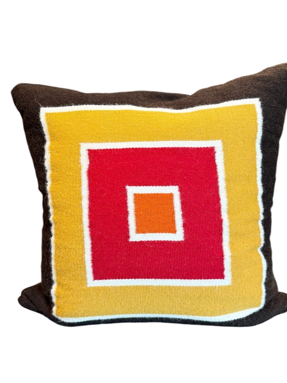 Crate & Barrel Wari throw pillow wool alpaca blend brown retro red natural 20x20